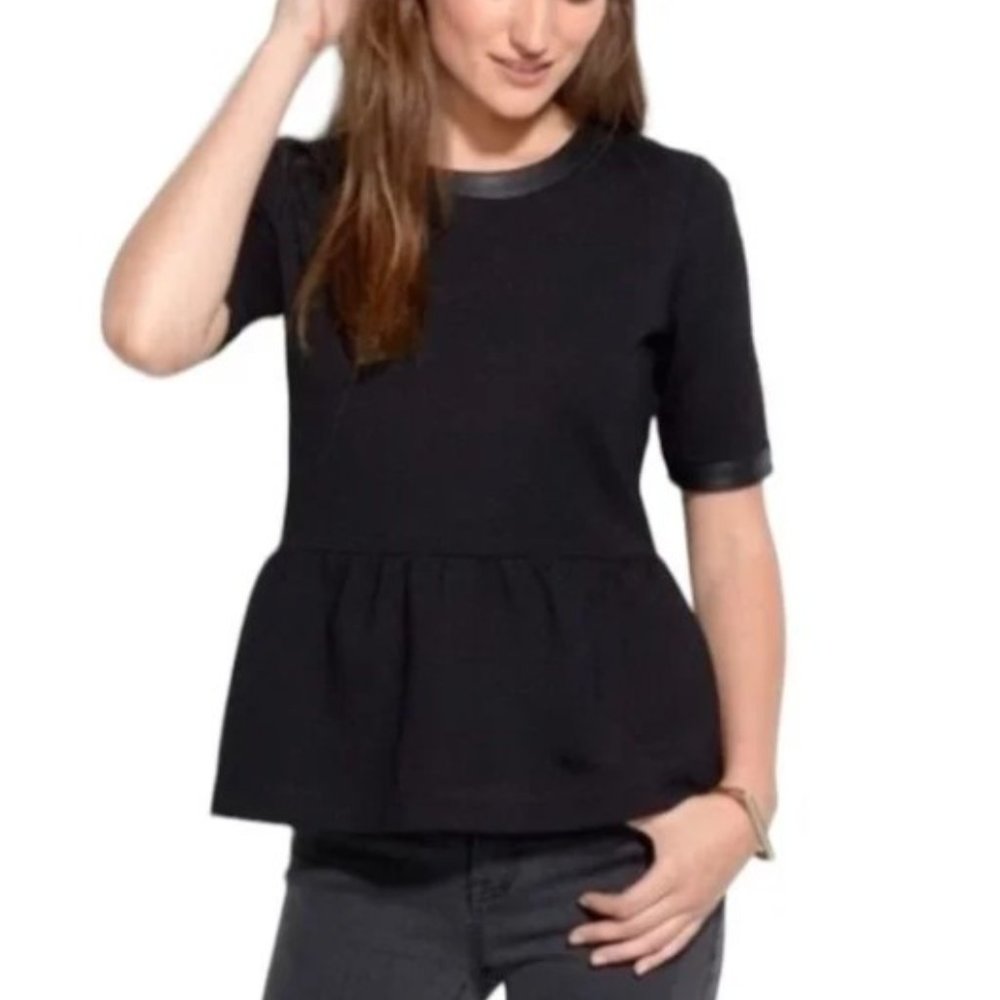 Madewell black leather trim‎ peplum tee top XS